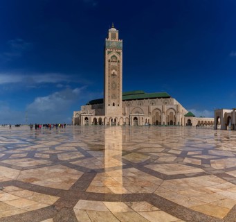 Casablanca, Morocco, 29 March, 2024: view of the exterior and the minaret of the Hassan II Mosque