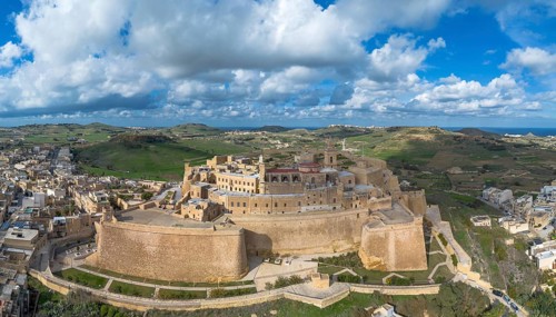 Victoria, Malta, 20 December, 2023: drone view of the Cittadella fortress in Victoria on Gozo