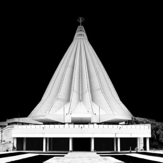 Syracuse, Italy, 28 December, 2023: black-and-white view of the Madonna delle Lacrime Cathedral in