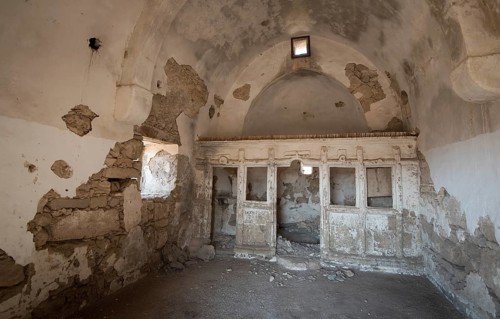 Interior of an abandoned and deserted Christian orthodox church at the village of Akanthou in