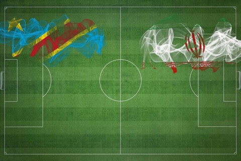 Democratic Republic of Congo vs Iran Soccer Match, national colors, national flags, soccer field,