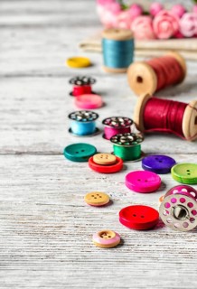 Thread and buttons with beads sewing and needlework
