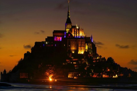 France, Normandy, Monastery Mont. St. Michel by night, Normandy, France, Europe
