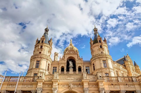 Schwerin Palace in romantic Historicism architecture style located in the city of Schwerin,