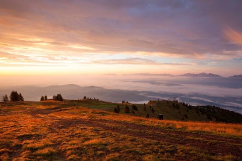 Amazing morning in Gerlitzen Apls in Austria.Inverse weather and view of the mountains in Slovenia