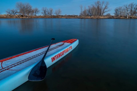 Fort Collins, CO, USA - March 3, 2020: A long racing stand up paddleboard (Mistral Interceptor) on