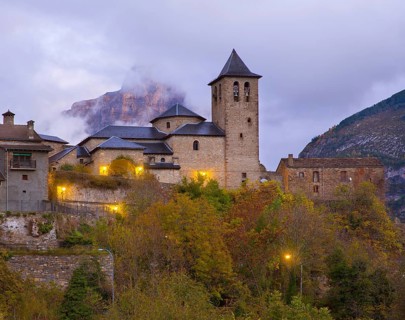 Torla Church in Pyrenees Ordesa Valley door Aragon Huesca Spain