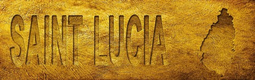 Saint Lucia Map and Text on Grunge Gold Texture