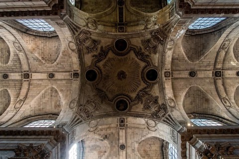 PARIS, FRANCE, MAY 13, 2022, Magnificent ceiling of church Saint Sulpice in Paris, France, Europe