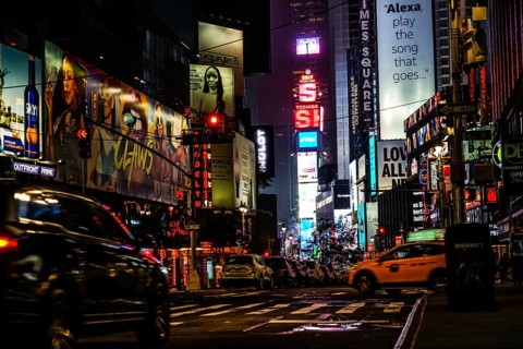 Night view of the New York Times Square (TimesSquare). Shooting Location: New York, Manhattan