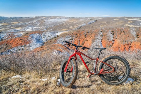 Fat bike on desert trail (Cheyenne Rim) in Red Mountain Open Space north of Fort Collins, Colorado