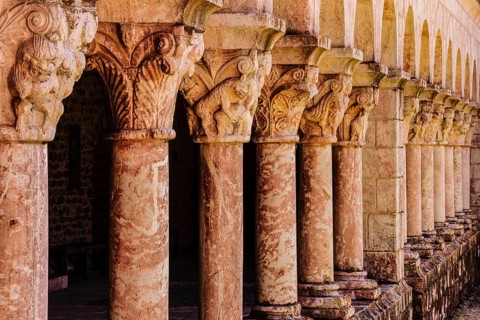 Capitals, 12th century cloister, Benedictine monastery of Sant Miquel de Cuixa, year 879, eastern