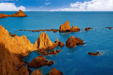 Almeria Cabo de Gata las Sirenas point sunset rocks in Mediterranean sea of Spain
