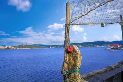 Combarro fishing tackle of boats in Pontevedra at Galicia Spain