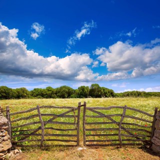 Menorca traditional wooden gate in spring at Balearic islands of Spain