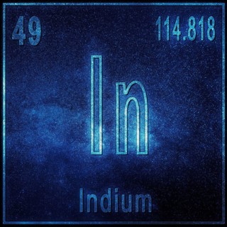 Indium chemical element, Sign with atomic number and atomic weight, Periodic Table Element