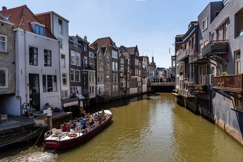 Dordrecht, Netherlands, May 8, 2022: Scenic view of the old town of Dordrecht in Western