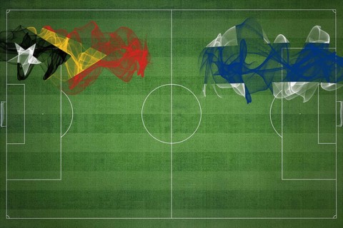 East Timor vs Finland Soccer Match, national colors, national flags, soccer field, football game,