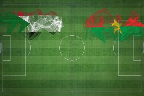 Sudan vs Burkina Faso Soccer Match, national colors, national flags, soccer field, football game,