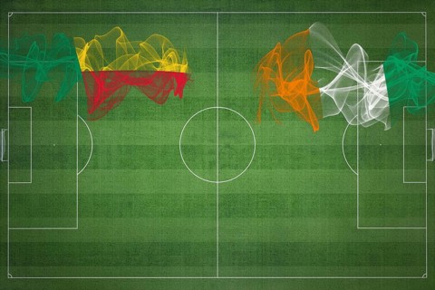 Benin vs Ivory Coast Soccer Match, national colors, national flags, soccer field, football game,
