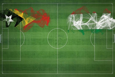 East Timor vs Hungary Soccer Match, national colors, national flags, soccer field, football game,