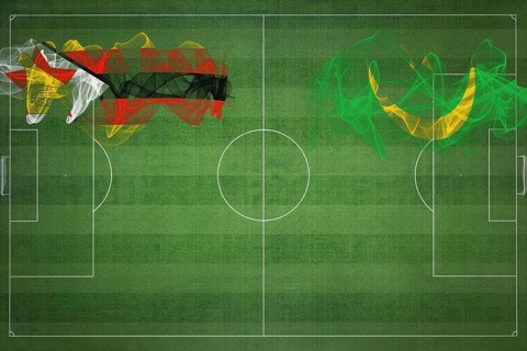 Zimbabwe vs Mauritania Soccer Match, national colors, national flags, soccer field, football game,