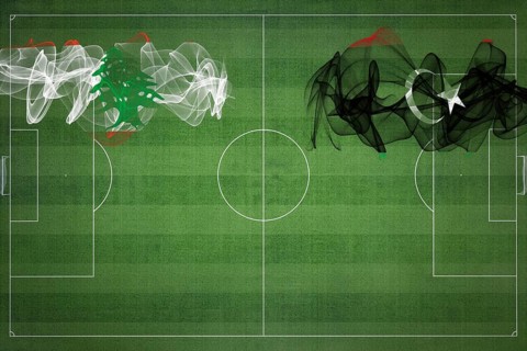 Lebanon vs Libya Soccer Match, national colors, national flags, soccer field, football game,