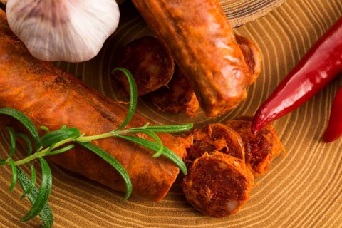 Spanish traditional chorizo sausage, with fresh herbs