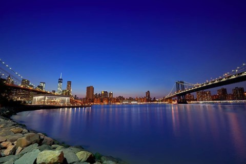 Brooklyn Bridge and Manhattan bridges sunset New York Manhattan NY NYC USA