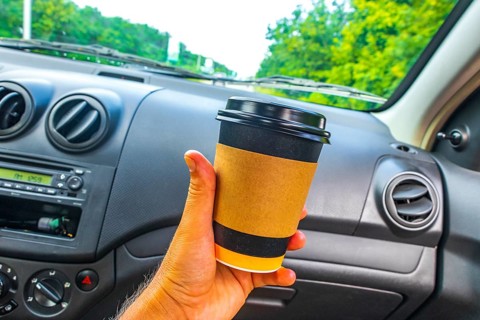 Mexican coffee to go holding in the car while driving in Playa del Carmen Mexico