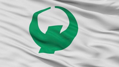 Nago City Flag, Country Japan, Okinawa Prefecture, Closeup View, 3D Rendering