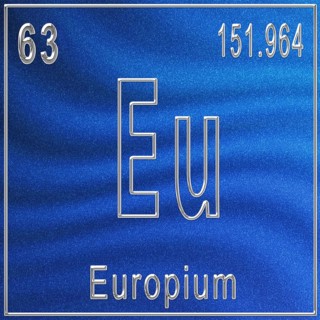 Europium chemical element, Sign with atomic number and atomic weight, Periodic Table Element