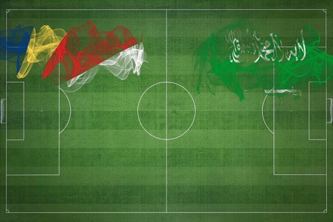 Seychelles vs Saudi Arabia Soccer Match, national colors, national flags, soccer field, football