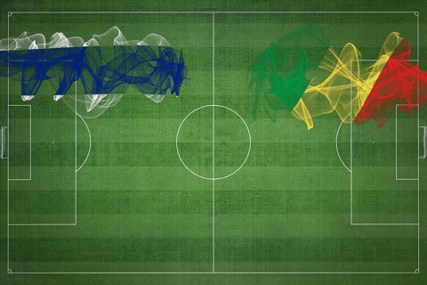 Thailand vs Congo Soccer Match, national colors, national flags, soccer field, football game,
