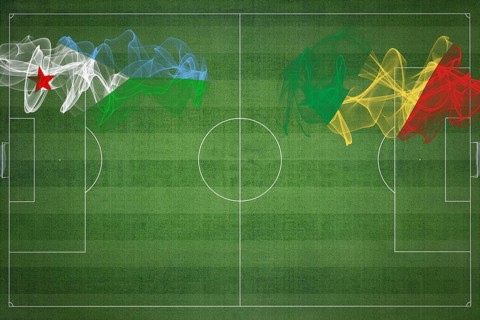Djibouti vs Congo Soccer Match, national colors, national flags, soccer field, football game,