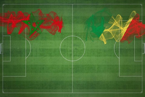 Morocco vs Congo Soccer Match, national colors, national flags, soccer field, football game,