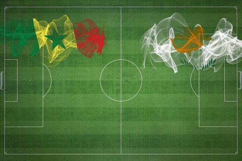 Senegal vs Cyprus Soccer Match, national colors, national flags, soccer field, football game,