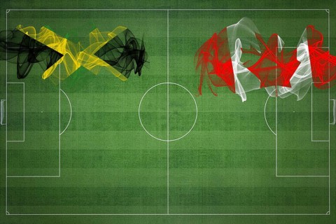 Jamaica vs Canada Soccer Match, national colors, national flags, soccer field, football game,