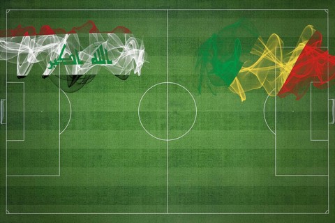 Iraq vs Congo Soccer Match, national colors, national flags, soccer field, football game,