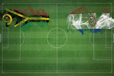 Vanuatu vs Paraguay Soccer Match, national colors, national flags, soccer field, football game,
