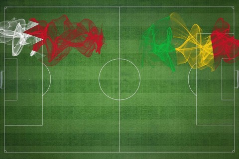 Bahrain vs Mali Soccer Match, national colors, national flags, soccer field, football game,