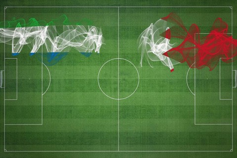 Sierra Leone vs Bahrain Soccer Match, national colors, national flags, soccer field, football game,