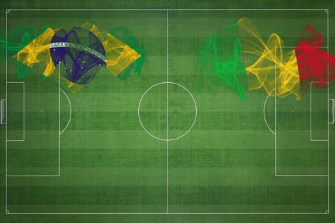 Brazil vs Mali Soccer Match, national colors, national flags, soccer field, football game,
