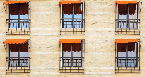 Closed Windows with Awnings Varna, Bulgaria, Europe