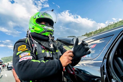 NHRA driver, Matt Hagan, prepares to qualify for the Dodge Power Brokers NHRA Mile-High Nationals