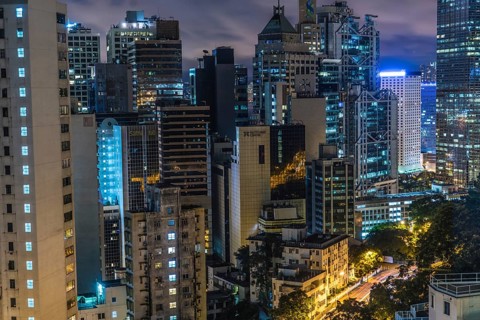 Of the skyscrapers of Hong Kong Special Administrative Region night view. Shooting Location: Hong