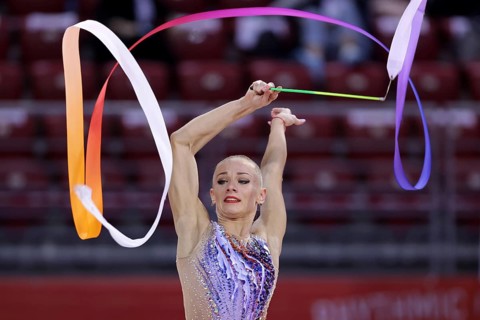 Sofia, Bulgaria - 27 March, 2021: Ekaterina Vedeneeva of Slovenia performs during the individual