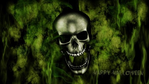 Happy Halloween. Human Skull With Smoke And Fire 3D Rendering