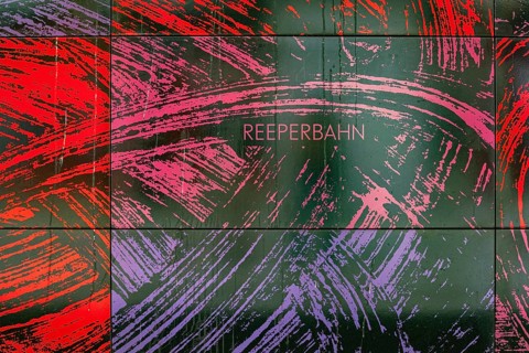 Abstract wall design with colours and lettering 'REEPERBAHN', St. Pauli, Free and Hanseatic City of