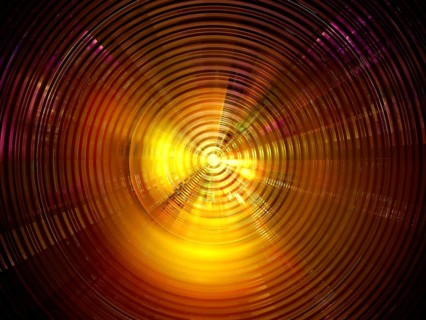 Golden disc with concentric circles and light effects .Abstract computer-generated image - concept